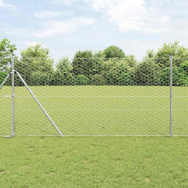 ARDEBO.de - Sechseckzaun 1x50 m Verzinkter Stahl, Zaunpfosten 13 Stück Ø32 mm 150 cm Verzinkter Stahl
