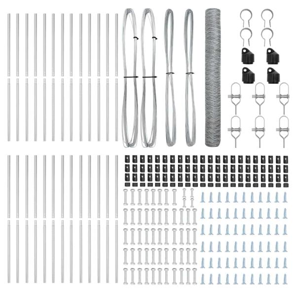 Sechseckzaun 1x50 m Verzinkter Stahl, Zaunpfosten 13 Stück Ø32 mm 150 cm Verzinkter Stahl