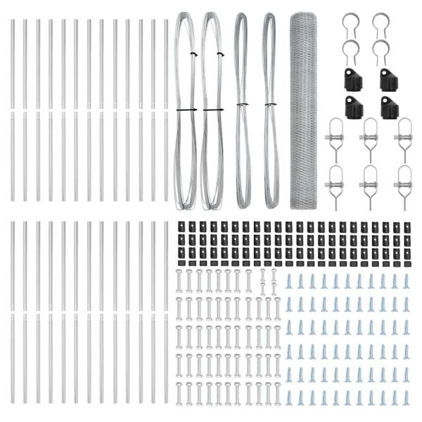 Sechseckzaun 1,4x50 m Verzinkter Stahl, Zaunpfosten 13 Stück Ø32 mm 190 cm Verzinkter Stahl