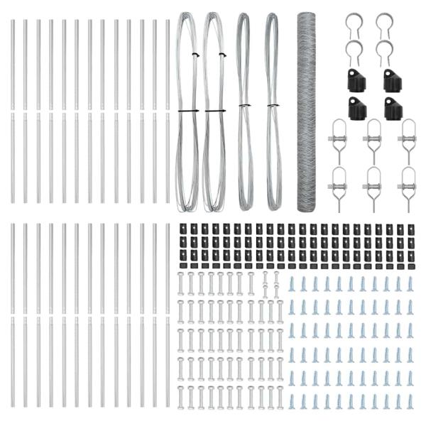 Hexagonzaun 1,5x50 m Verzinkter Stahl, Zaunpfosten 13 Stück Ø32 mm 200 cm Verzinkter Stahl