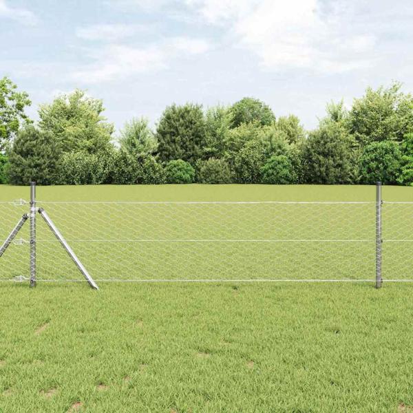 ARDEBO.de - Hexagon Zaun 0,4x100 m Verzinkter Stahl, Zaunpfosten 13 Stück Ø32 mm 80 cm Verzinkter Stahl