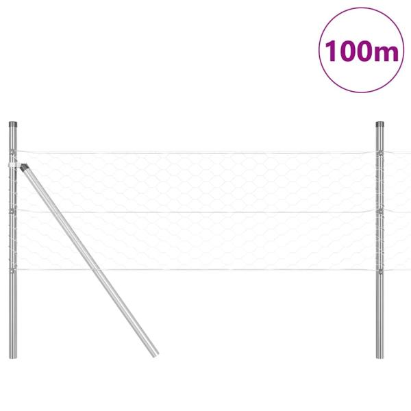 Hexagonzaun 0,4x100 m Feuerverzinkter Stahl, Zaunpfosten 13 Stück Ø32 mm 80 cm Feuerverzinkter Stahl