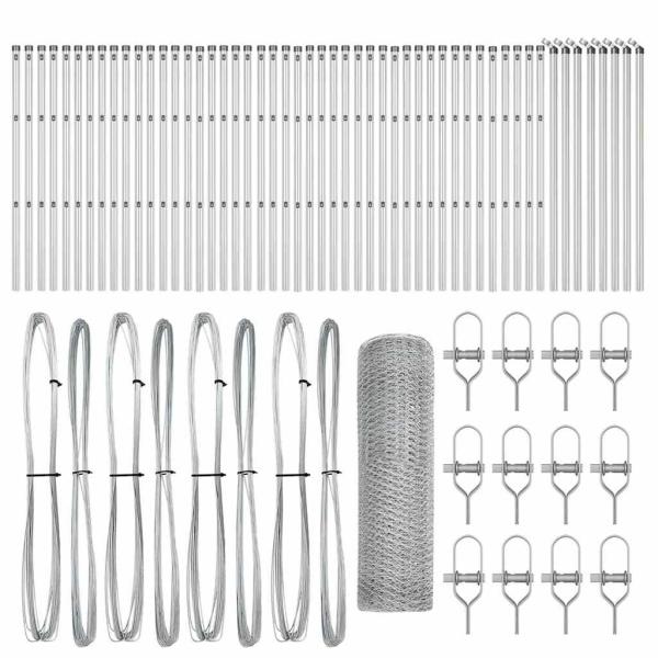 ARDEBO.de - Sechskantzaun 0,5x100 m Galvanisierter Stahl, Zaunpfosten 13 Stück Ø32 mm 100 cm Galvanisierter Stahl