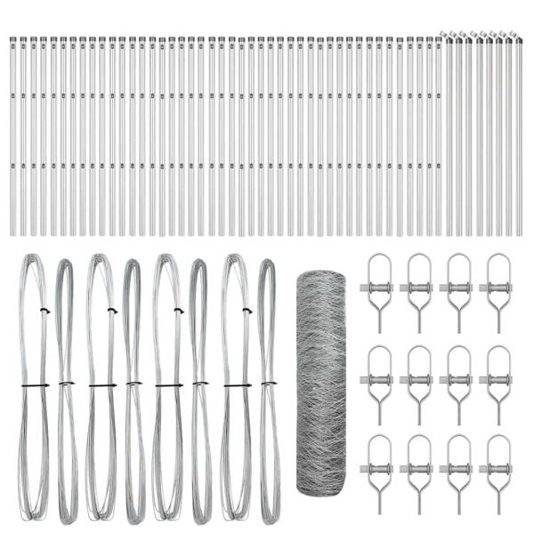 Hexagon Zaun 0.5x100 m Verzinkter Stahl, Zaunpfosten 13 Stück Ø32 mm 100 cm Verzinkter Stahl
