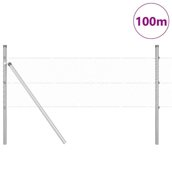 Sechseckzaun 0,8x100 m Feuerverzinkter Stahl, Zaunpfosten 13 Stk Ø32 mm 120 cm Feuerverzinkter Stahl