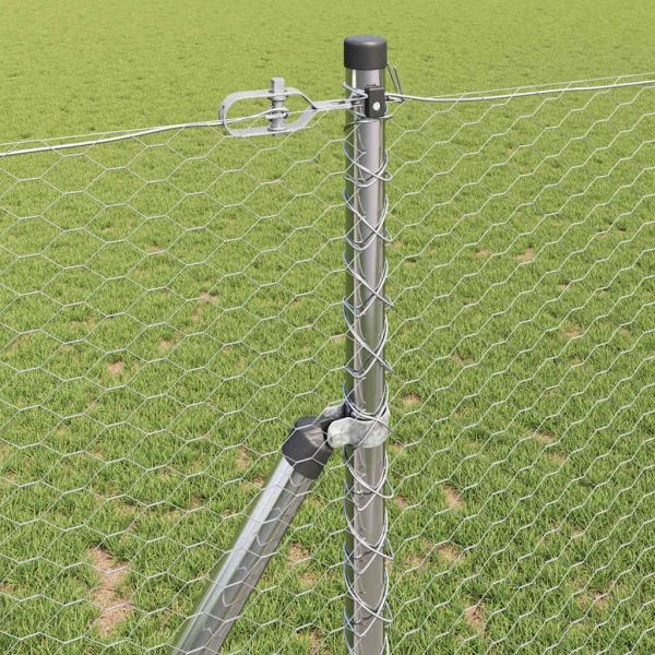Hexagonzaun 1x100 m Verzinkter Stahl, Zaunpfähle 13 Stück Ø32 mm 150 cm Verzinkter Stahl