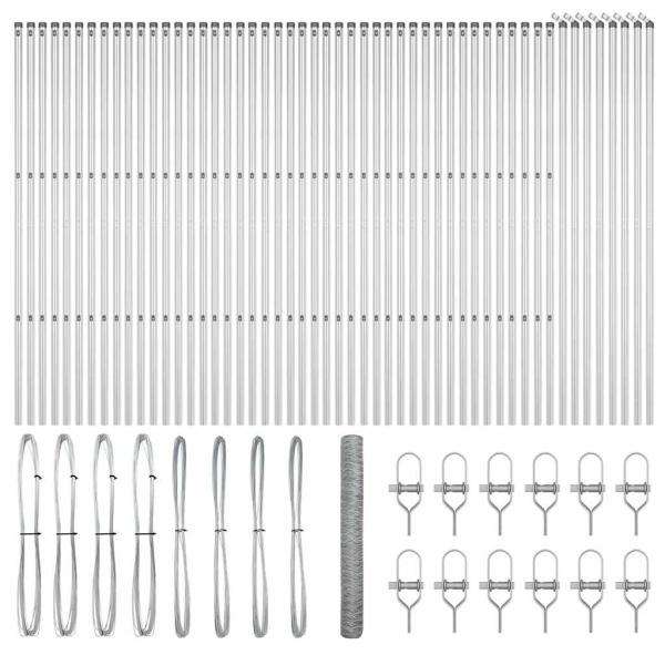 Sechseckzaun 1x100 m Verzinkter Stahl, Zaunpfosten 13 Stück Ø32 mm 150 cm Verzinkter Stahl