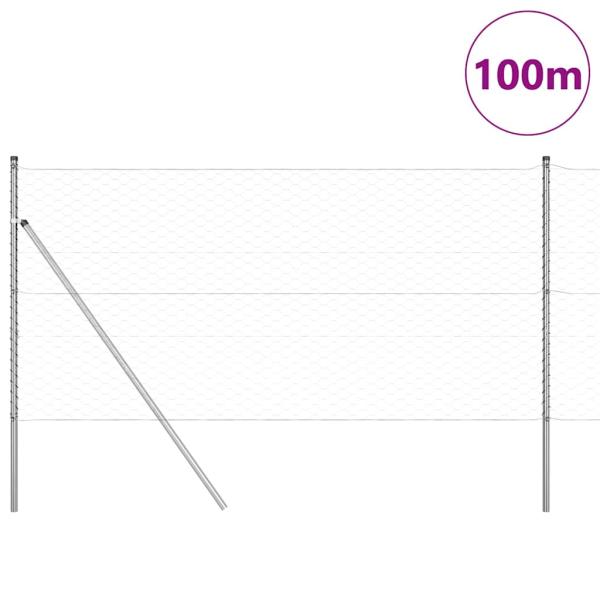 Sechseckzaun 1,2 x 100 m verzinkter Stahl, Zaunpfosten 13 Stück Ø32 mm 170 cm verzinkter Stahl