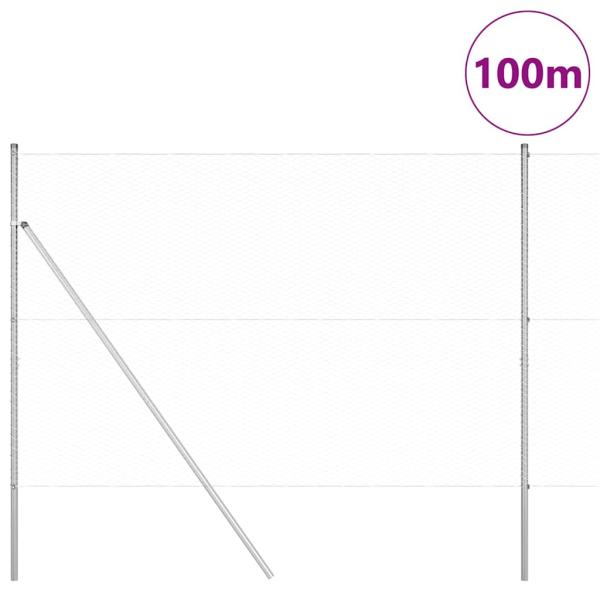 Sechseck-Zaun 1,5x100 m aus verzinktem Stahl, Zaunpfosten 13 Stück Ø32 mm 200 cm aus verzinktem Stahl