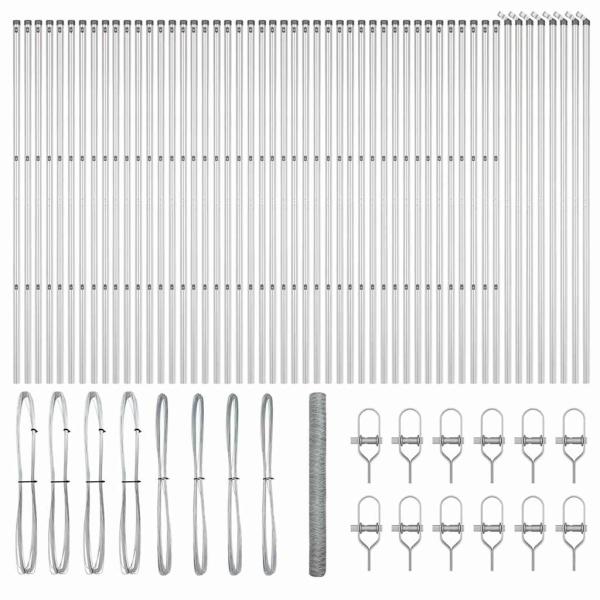 Sechseckzaun 1.6x100 m Verzinkter Stahl, Zaunpfosten 13 Stück Ø32 mm 210 cm Verzinkter Stahl