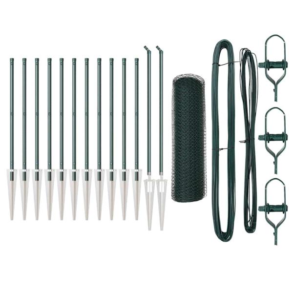 Zaun-Set 2-teilig Forstgrün Metall, Kunststoff 25 x 0,5 m
