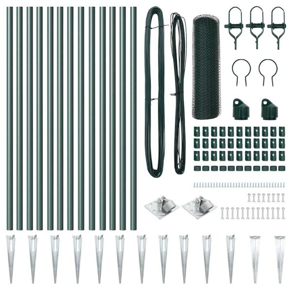 Zaun-Set 2-teilig Forstgrün Metall, Kunststoff 25 x 0,5 m