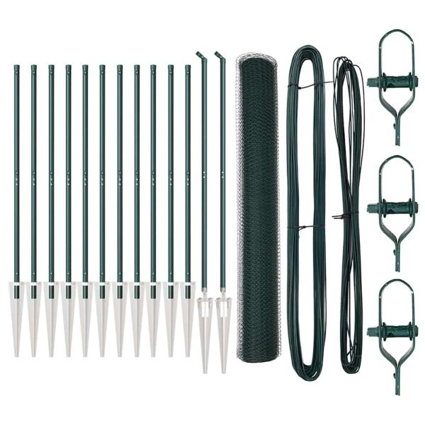 Zaun Set 2-teilig Dunkelgrün Metall 25 Meter x 1 Meter Masche