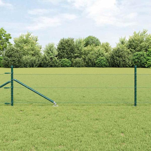 ARDEBO.de - Hexagonzaun Grün 0,5x50 m Stahl, Zaunpfosten mit Spitze 13 Stück Ø32 mm 80 cm galvanisierter Stahl
