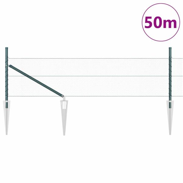 Hexagonzaun Grün 0,5x50 m Stahl, Zaunpfosten mit Spitze 13 Stück Ø32 mm 80 cm galvanisierter Stahl