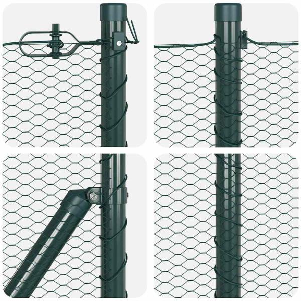 Hexagonzaun Grün 0,5x50 m Stahl, Zaunpfosten mit Spitze 13 Stück Ø32 mm 80 cm galvanisierter Stahl