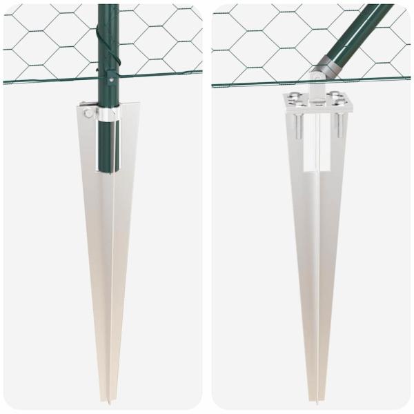 Sechseckzaun Grün 0,6x50 m Stahl, Zaunpfosten mit Spike 13 Stück Ø32 mm 80 cm verzinkter Stahl