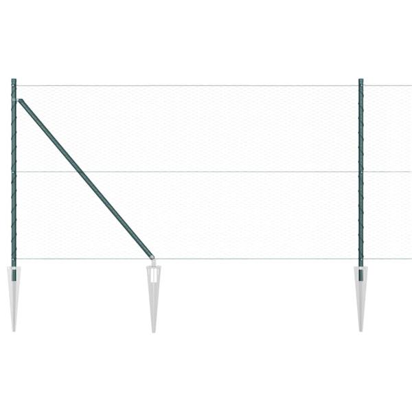 Sechseckzaun Grün 1x50 m Stahl, Zaunpfosten mit Spitze 13 Stk Ø32 mm 120 cm verzinkter Stahl