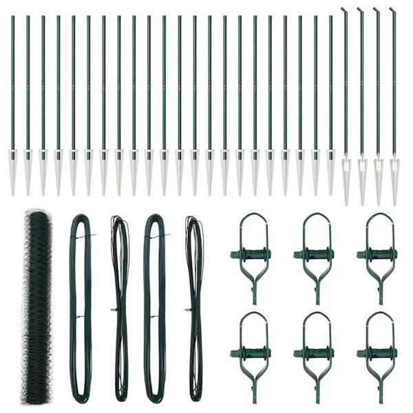 Hexagon Zaun Grün 1,2x50 m Stahl, Zaunpfosten mit Spitze 13 Stück Ø32 mm 140 cm verzinkter Stahl