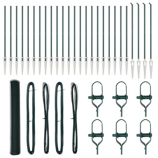 Hexagonzaun Grün 1,4x50 m Stahl, Zaunpfosten mit Spitze 13 Stk Ø32 mm 160 cm Galvanisierter Stahl