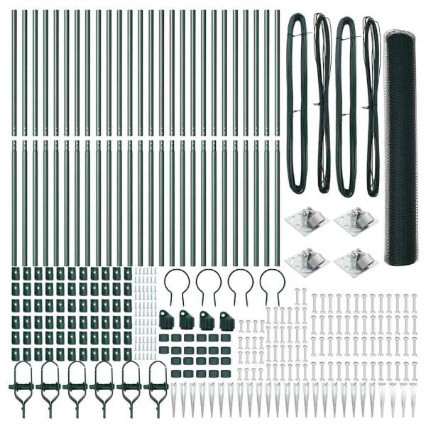 Hexagonzaun Grün 1,4x50 m Stahl, Zaunpfosten mit Spitze 13 Stk Ø32 mm 160 cm Galvanisierter Stahl