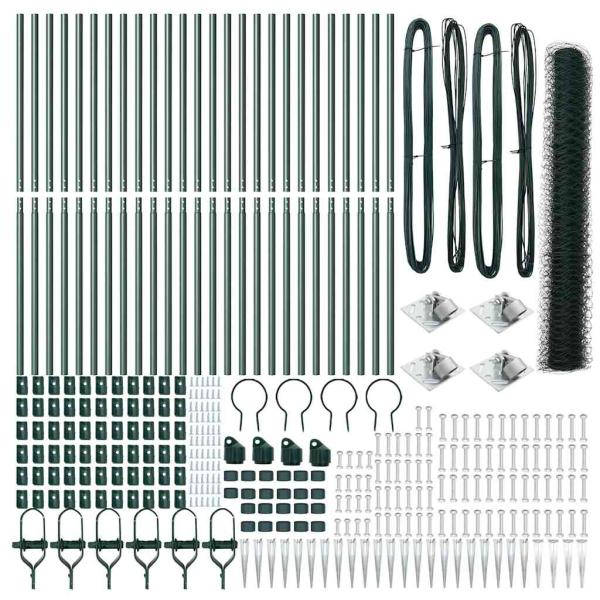 Sechseckzaun Grün 1.4x50 m Stahl, Zaunpfosten mit Spitze 13 Stück Ø32 mm 160 cm Verzinkter Stahl