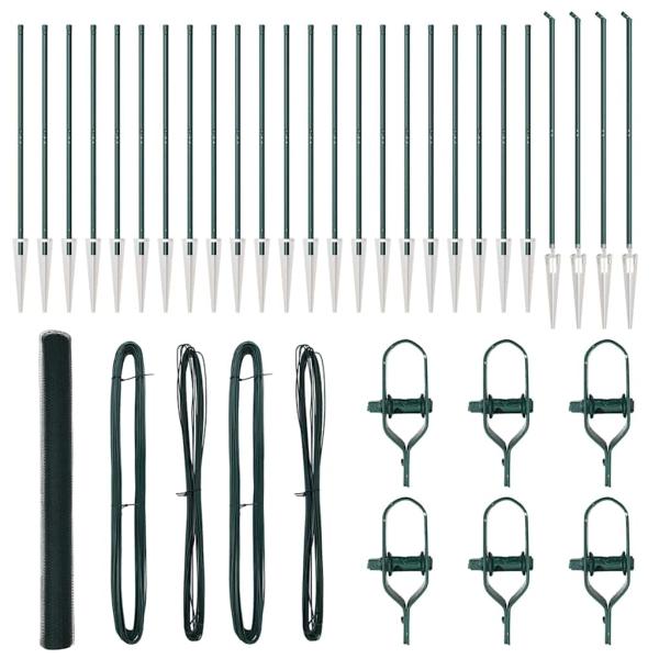 Sechseckzaun Grün 1,6x50 m Stahl, Zaunpfosten mit Spike 13 Stück Ø32 mm 180 cm verzinkter Stahl