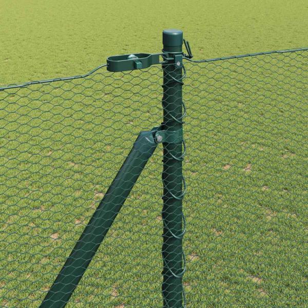 Sechseckzaun Grün 1,6x50 m Stahl, Zaunpfosten mit Spike 13 Stück Ø32 mm 180 cm verzinkter Stahl