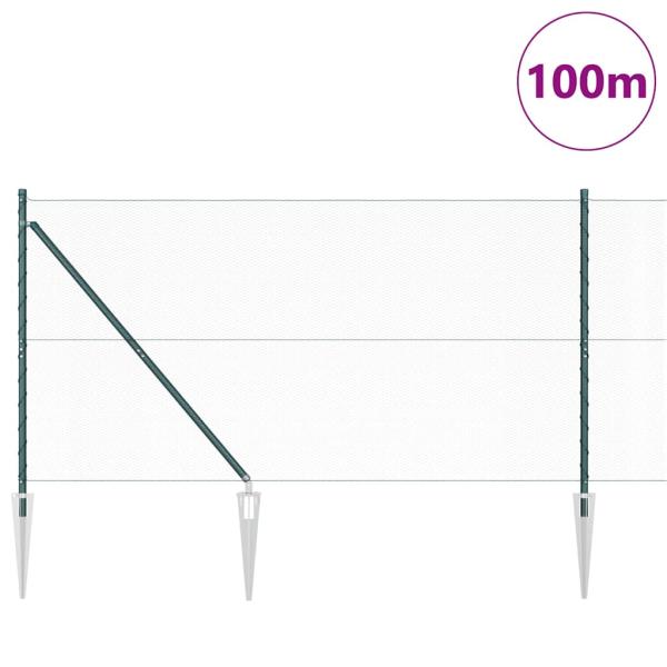 Sechseck-Zaun Grün 1,2x100 m Stahl, Zaunpfosten mit Spike 13 Stck Ø32 mm 140 cm verzinkter Stahl