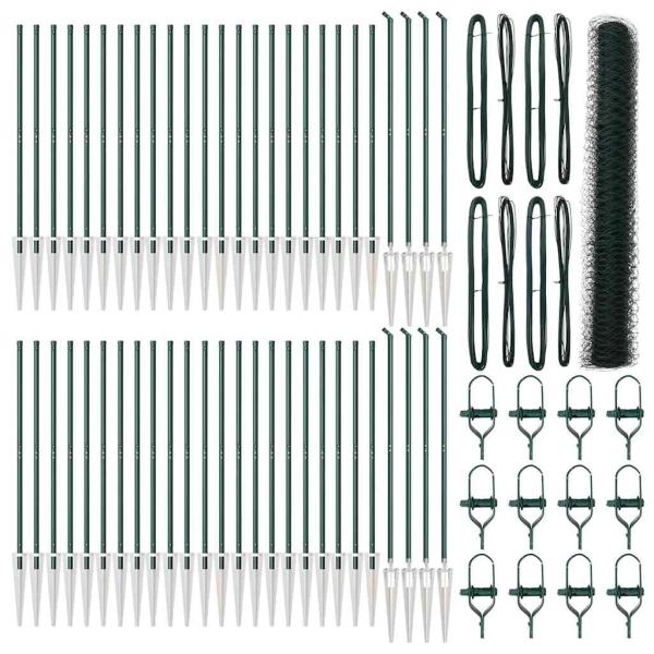 Sechseckzaun Grün 1,2x100 m Stahl, Zaunpfosten mit Spitze 13 Stück Ø32 mm 140 cm verzinkter Stahl