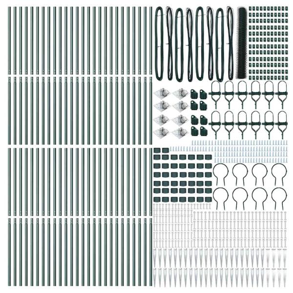 Sechseckzaun Grün 1,2x100 m Stahl, Zaunpfosten mit Spitze 13 Stück Ø32 mm 140 cm verzinkter Stahl