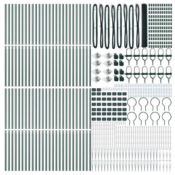 Sechseckzaun Grün 1,4x100 m Stahl, Zaunpfosten mit Spike 13 Stk Ø32 mm 160 cm verzinkter Stahl
