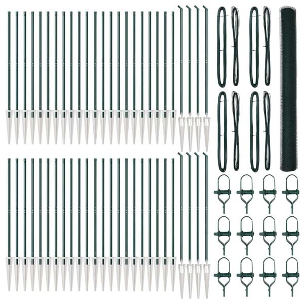 Sechseckzaun Grün 1,5x100 m Stahl, Zaunpfosten mit Spike 13 Stk Ø32 mm 170 cm Galvanisierter Stahl