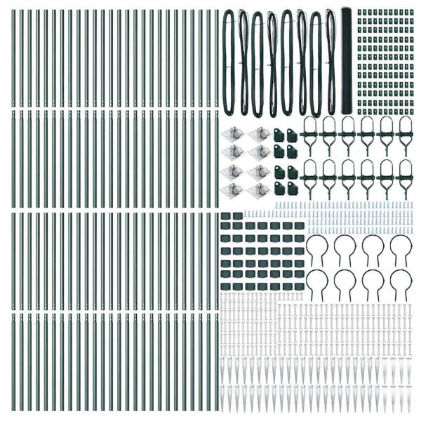 Sechseckzaun Grün 1,5x100 m Stahl, Zaunpfosten mit Spike 13 Stk Ø32 mm 170 cm Galvanisierter Stahl