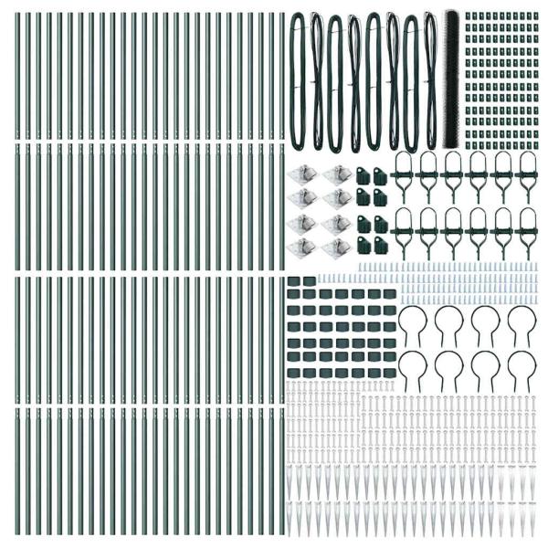 Sechseckzaun Grün 1,5x100 m Stahl, Zaunpfosten mit Spitze 13 Stück Ø32 mm 170 cm verzinkter Stahl
