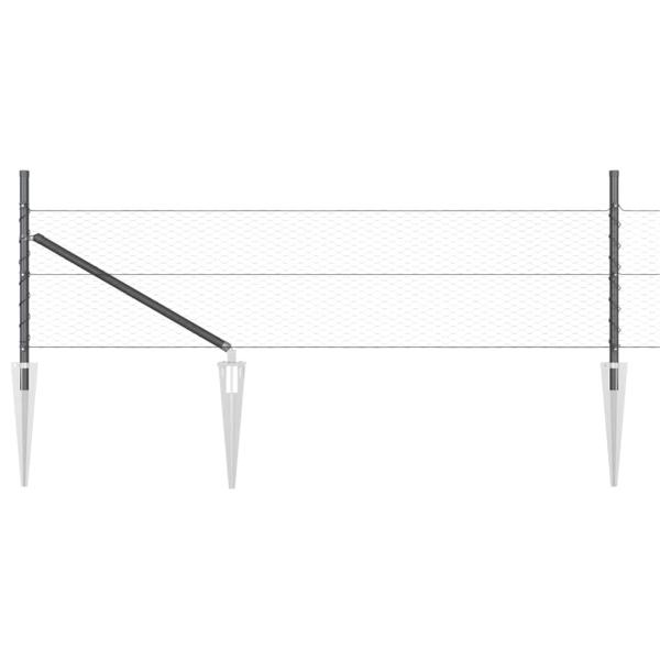 Sechseckzaun Grau 0,4x10 m Stahl, Zaunpfosten mit Spitze 7 Stück Ø32 mm 60 cm verzinkter Stahl
