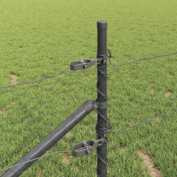 Sechseckzaun Grau 0,4x10 m Stahl, Zaunpfosten mit Spike 7 Stück Ø32 mm 60 cm Galvanisiertes Stahl