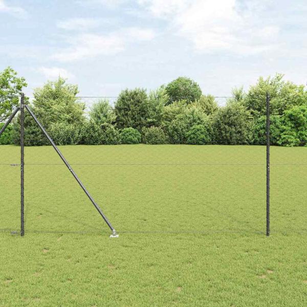 ARDEBO.de - Sechseckzaun Grau 1,5x10 m Stahl, Zaunpfosten mit Spitze 7 Stück Ø32 mm 170 cm verzinkter Stahl