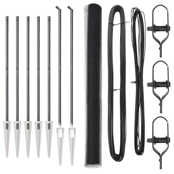 Sechseckzaun Grau 1.6x10 m Stahl, Zaunpfosten mit Nagel 7 Stück Ø32 mm 180 cm Verzinkter Stahl