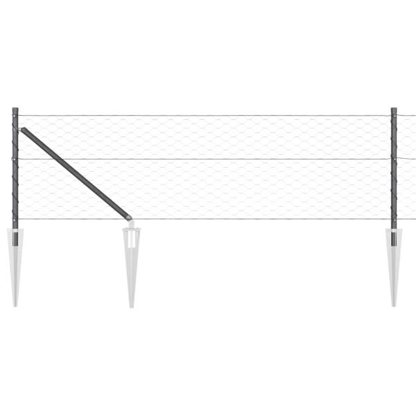 Hexagonzaun Grau 0.6x50 m Stahl, Zaunpfosten mit Spike 13 Stück Ø32 mm 80 cm galvanisierter Stahl