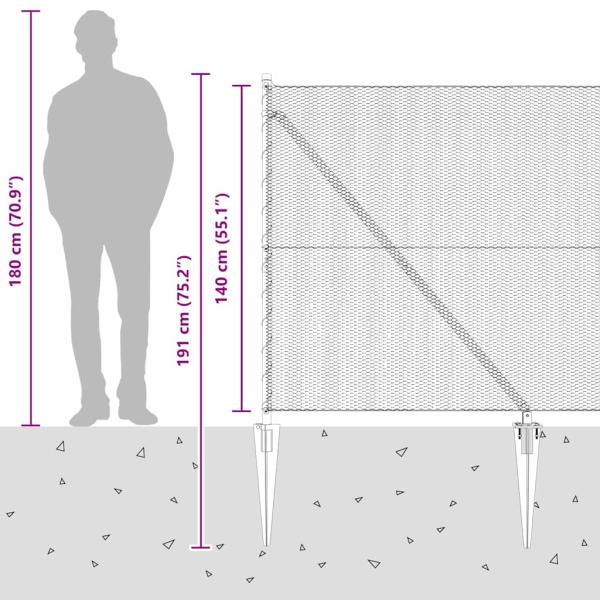 Hexagon Zaun Grau 1,4x50 m Stahl, Zaunpfosten mit Spitze 13 Stück Ø32 mm 160 cm verzinkter Stahl