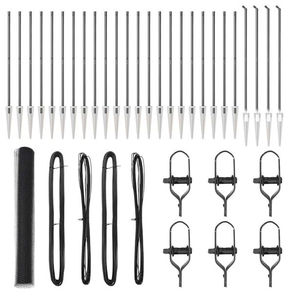 Sechseckzaun Grau 1,4x50 m Stahl, Zaunpfosten mit Spitze 13 Stück Ø32 mm 160 cm Verzinkter Stahl