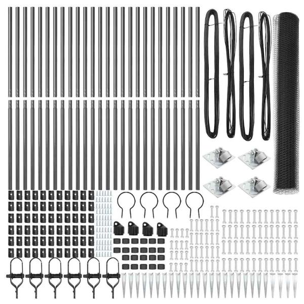 Sechseckzaun Grau 1,4x50 m Stahl, Zaunpfosten mit Spitze 13 Stück Ø32 mm 160 cm Verzinkter Stahl