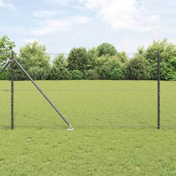 ARDEBO.de - Sechseckzaun Grau 1,4x50 m Stahl, Zaunpfosten mit Spitze 13 Stück Ø32 mm 160 cm Verzinkter Stahl