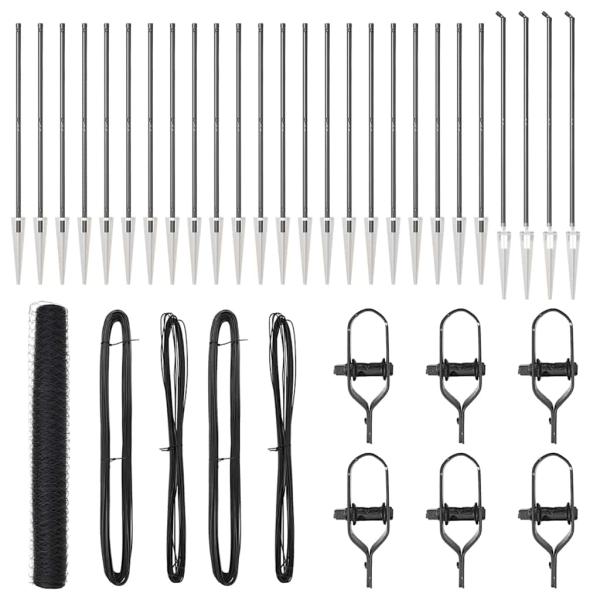 Sechseckzaun Grau 1,4x50 m Stahl, Zaunpfosten mit Spitze 13 Stück Ø32 mm 160 cm Verzinkter Stahl