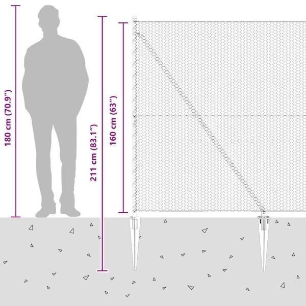 Sechseckzaun Grau 1,6x50 m Stahl, Zaunpfosten mit Spitze 13 Stück Ø32 mm 180 cm Verzinkter Stahl