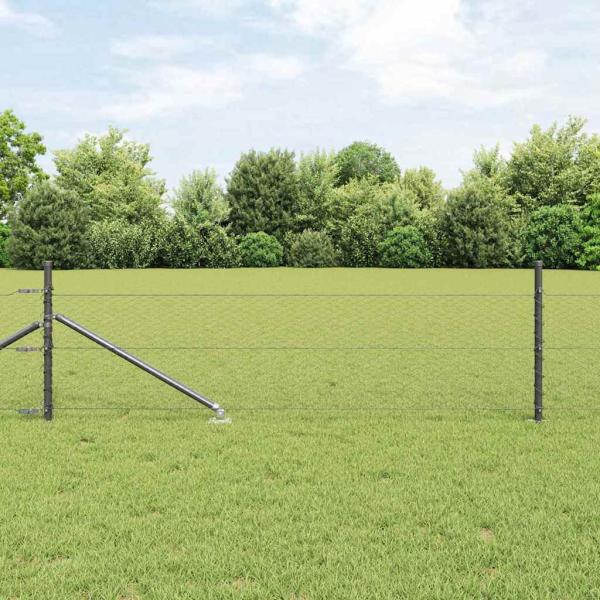 ARDEBO.de - Sechseckzaun Grau 0,4x100 m Stahl, Zaunpfähle mit Spike 13 Stück Ø32 mm 60 cm verzinkter Stahl