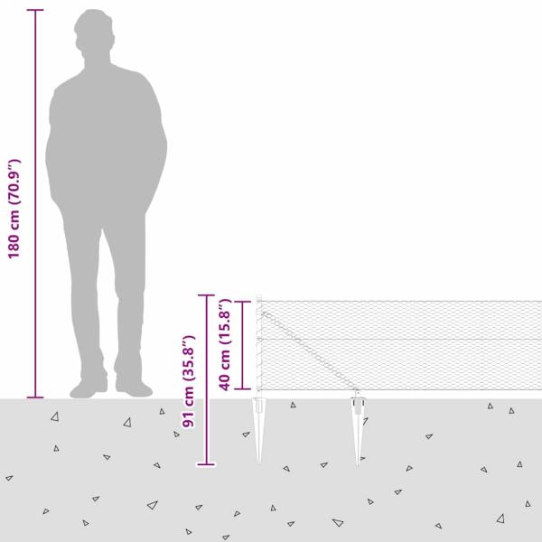 Sechseckzaun Grau 0,4x100 m Stahl, Zaunpfähle mit Spike 13 Stück Ø32 mm 60 cm verzinkter Stahl