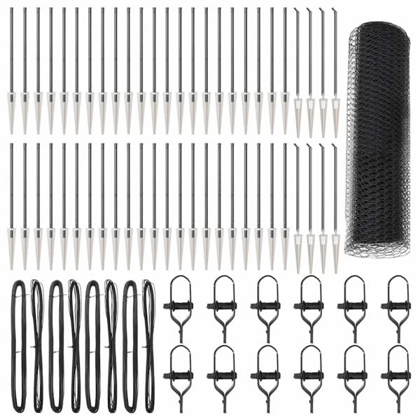 Sechseckzaun Grau 0,6x100 m Stahl, Zaunpfosten mit Erdspitze 13St Ø32mm 80cm verzinkter Stahl