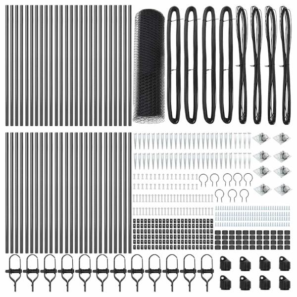 Hexagonzaun Grau 1x100 m Stahl, Zaunpfosten mit Spitze 13 Stück Ø32 mm 120 cm Verzinkter Stahl